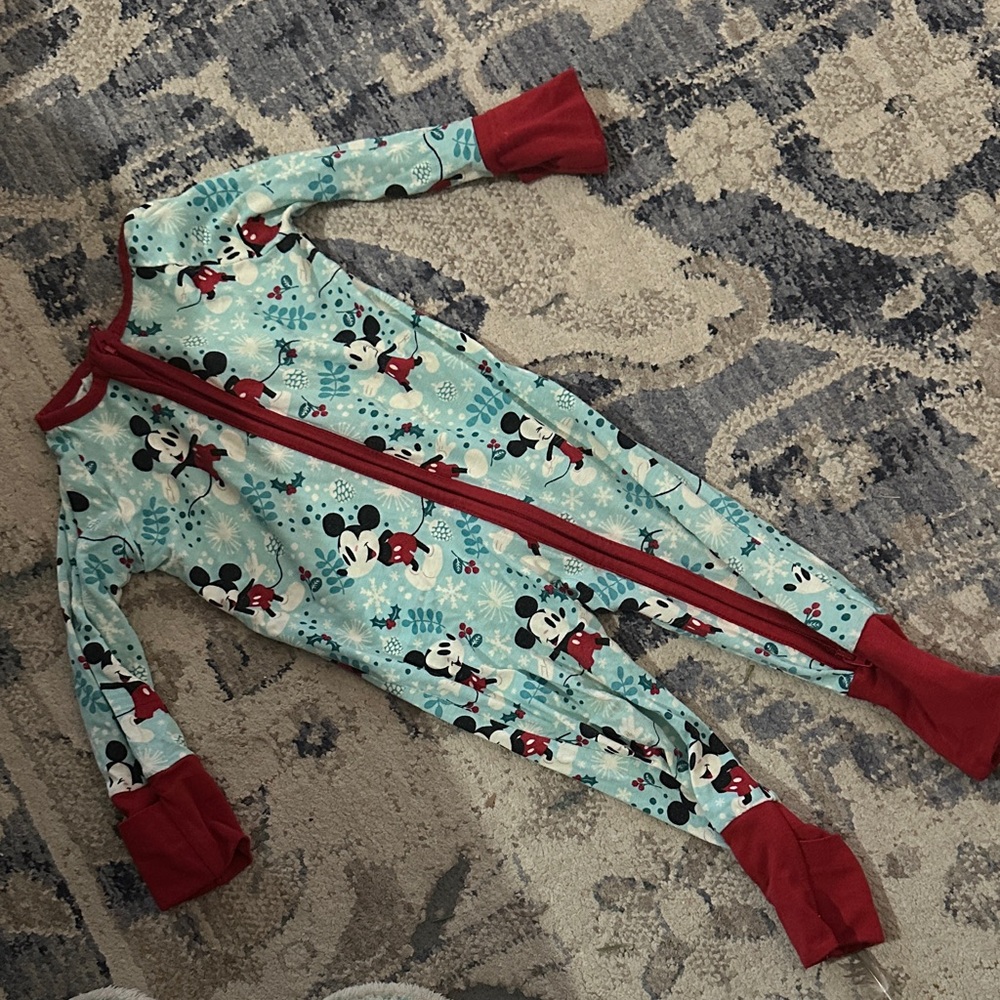 Little Sleepies Mickey Mouse Footie Pajama - Red and Light Blue